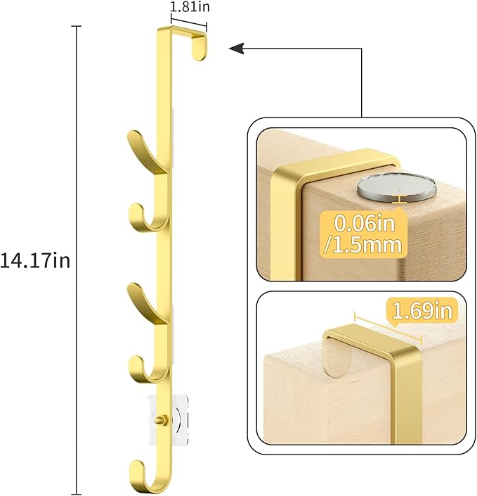 Over The Door Hooks, Metal Door Hooks for Hanging, Over The Door Purse Organizer for Door Coat Hanger, Back of Shower for Hanging Towel Rack Clothes, Hat, Bathroom, Closet (Gold-3Packs)