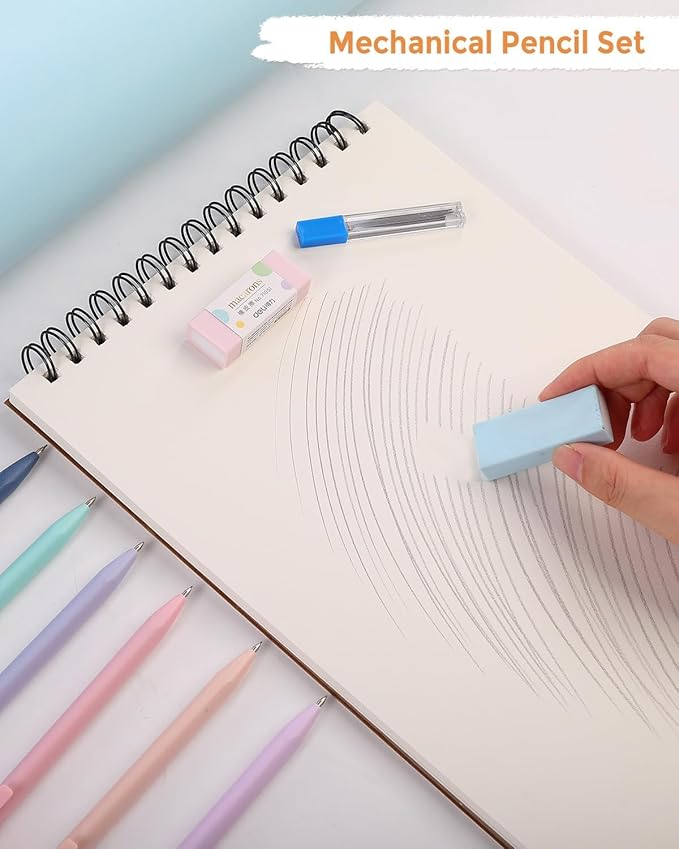 SKYDUE Cute School Supplies 44 PCS, Aesthetic Pencil Case with 12 Pastel Highlighters, 5 Black Gel Pens, 6 Color Gel Pens & Mechanical Pencils, College Essentials Students Stationary Set Blue