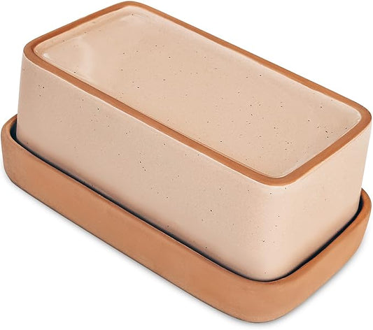 Mora Ceramic Two-in-One Butter Dish with Lid, Covered Butter Crock Container to Leave on Countertop - Large Storage Keeper/Holder for Kitchen, Gifts for Her, Butter Tray For Counter - Chai
