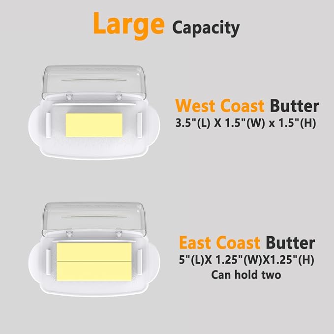 Butter Dish with Lid and Knife, Large Plastic Flip Top Butter Dishes Clear Hinged Lid, Easy Scooping Non-Slip Bottom
