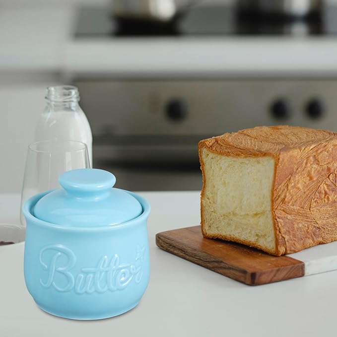 BESPORTBLE Ceramic Butter Crock with Lid for Countertop Large Capacity Porcelain Butter Keeper Container Elegant White for Kitchen Freshness Preservation Farmhouse Decor