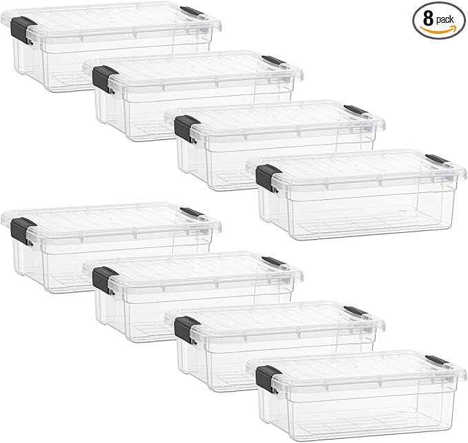 Superio Storage Bins with Lids- 8 Pack, 4.5 Qt Clear Boxes for Organizing, Stackable Plastic Containers- BPA Free, Non-Toxic, Odor Free, Organizer for Home, Office, Dorm