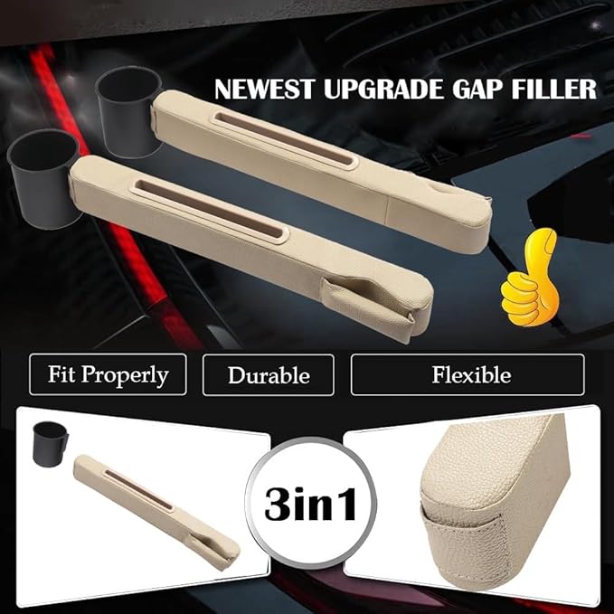 3in1 Car Seat Gap Storage - Prevent Small Items from Falling, with Pocket Organizer and Removable Cupholder (Black)