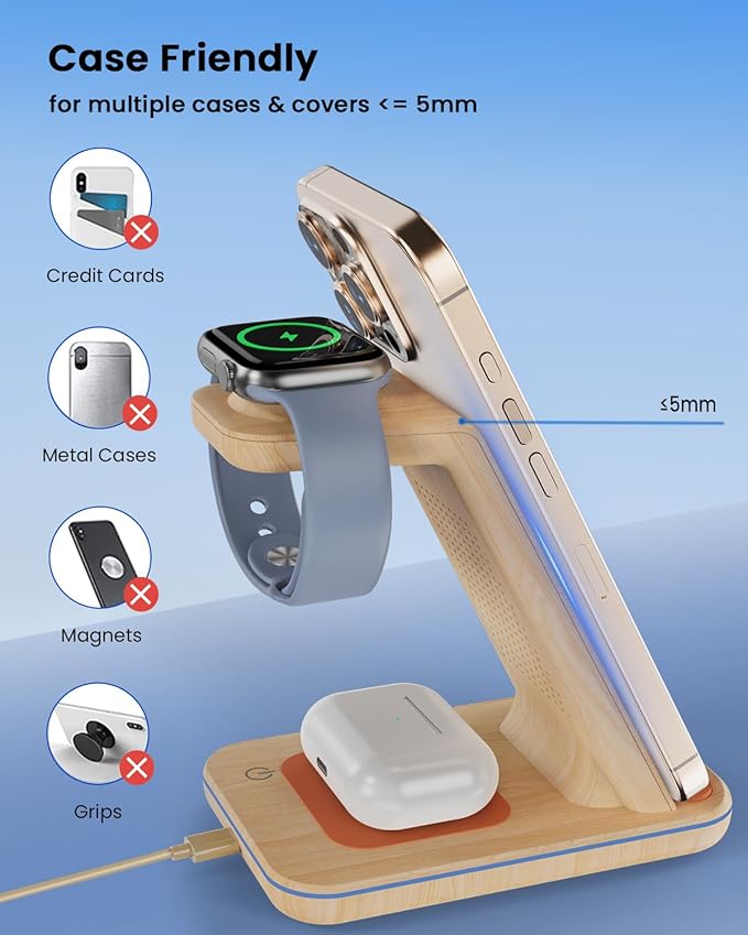 3 in 1 Wireless Charging, Wireless Charger Stand for Multiple Apple Devices, Wireless Charger for iPhone 17 16 15 14 13 12 11 Pro Max XS XR 8, Apple Watch 11 9 8 7 6 SE 5 4 3 2, AirPods 3/2/Pro