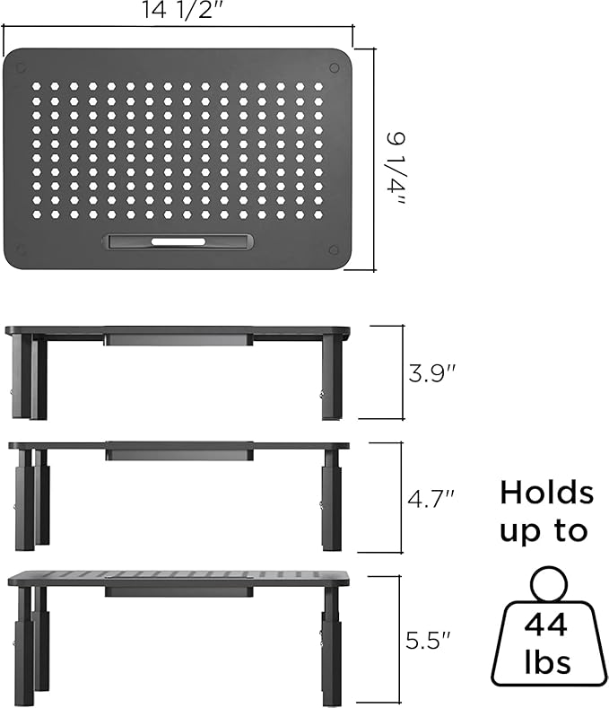 EVOOMI Monitor Stand Riser - Upgraded for Faster Productivity - Anti-Skid, HD Hexagonal Steel - Free Cable Ties - Computer Stand - Laptop, Desktop, Printer, iMac (Simple)