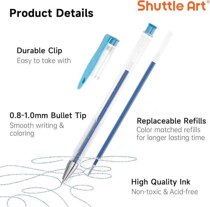 Shuttle Art 360 Pack Gel Pens Set, 180 Colors Gel Pen Set Plus 180 Color Refills Perfect for Adult Coloring Books Doodling Drawing Art Markers