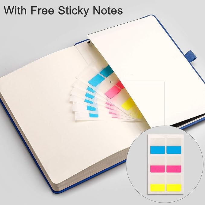 EMSHOI Lined Journal - 120gsm Thick Paper College Ruled Notebook with Sticky Notes, 256 Numbered Pages, A5 Hardcover Leather for Women & Men Work, School, Writing - (5.75”x8.38”) Blue