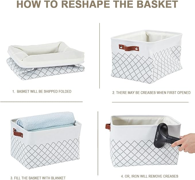 DECOMOMO White Storage Bins Fabric Storage Baskets for Shelves, Linen Closet Organization Toys Nursery (White Check, Large - 3 Pack)