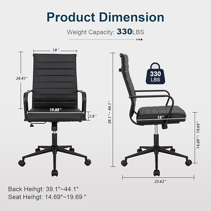 Okeysen Office Desk Chair Conference Room Chairs Modern Ergonomic Executive Swivel Chair Adjustable Height PU Leather Home Desk Chairs with Armrests Comfy Computer Task Chairs with Wheels (Black)