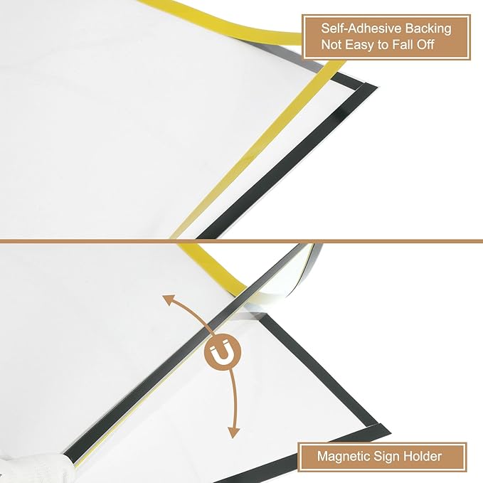 uxcell 2 Pcs Magnetic Sign Holder, 11.7" x 16.5" Self-Adhesive Magnetic Wall Signs Holder Magnetic Picture Frame Document Holder for Home Office Wall Window Displays, Yellow