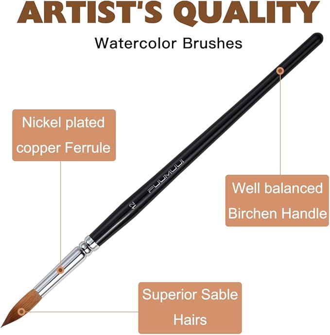 Watercolor Brushes Professional, Fuumuui 8Pcs Sable Paint Brush Set Variety Shapes with Flat, Round Pointed, Cat's Tongue Oval Wash Perfect for Watercolor Acrylic Gouache Inks Painting