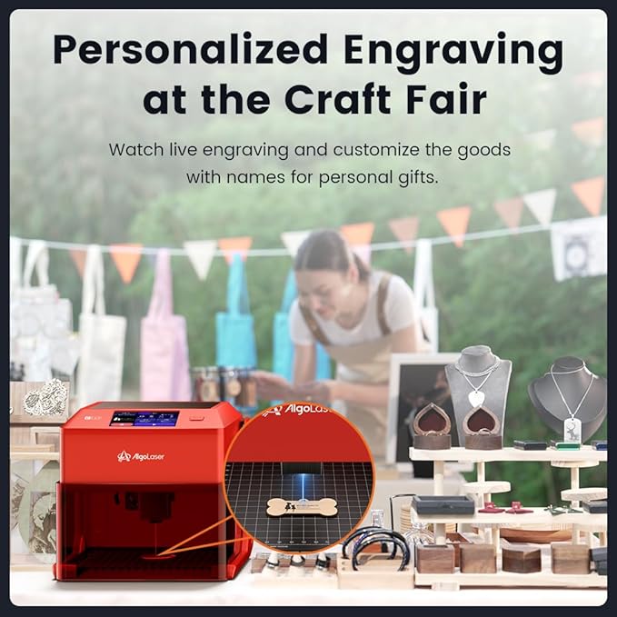 AlgoLaser 5W Laser Engraver Machine: Portable & Smart with 3.5" Touch Screen, Hand Drawing/Wireless/SD Card/Offline Engraving, AlgoOS 2.0 Self Developed System for Wood, Acrylic, Leather