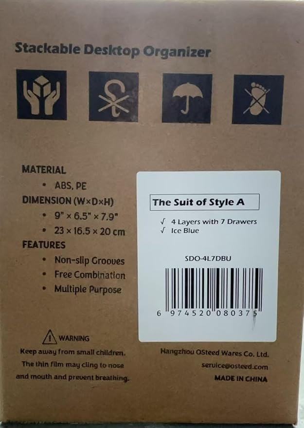 Desk Craft Organizer and Storage with 7 Flat Drawers, Stackable Plastic Desktop Accessories & Workspace Organizer for Office Stationary, Makeup Skincare, Sanitation Supplies, Blue