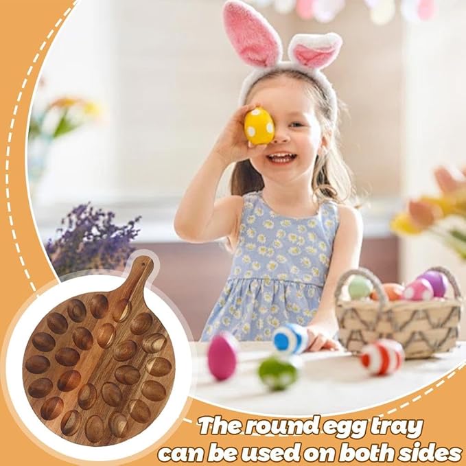 24 Holes Wood Deviled Egg Platter Round Tray for Devilled Eggs Container, Charcuterie Board for Kitchen Countertops, Deviled Egg Tray Holder for Easter, Gathering, Thanksgiving & Parties