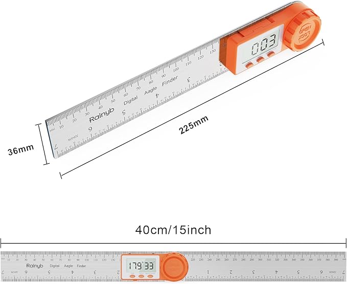 Rainyb Digital Angle Finder Tool 7inch/200 mm 0-360 Degree Stainless Steel Digital Protractor Ruler, Angle Measuring Tool for Carpenters, Woodworkers, Fabricators, Home DIY