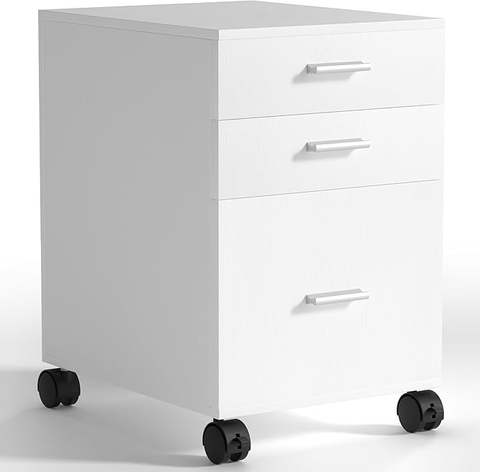 3 Drawer Mobile File Cabinet on Wheels,White Rolling Storage Cart Organizer for Letter/A4 Files, Ideal for Office, Home, Classroom Organization,Printer Stand,19" L x 16" W x 22" H