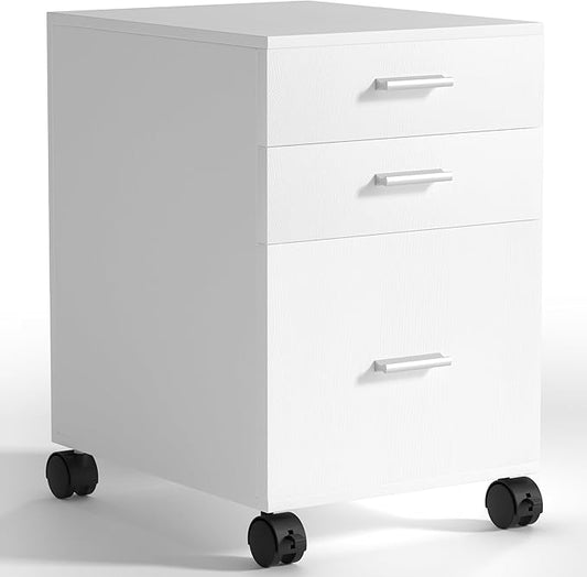 3 Drawer Mobile File Cabinet on Wheels,White Rolling Storage Cart Organizer for Letter/A4 Files, Ideal for Office, Home, Classroom Organization,Printer Stand,19" L x 16" W x 22" H