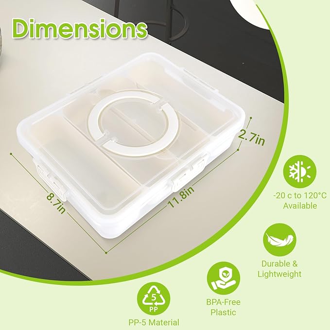 Snackle Box Container,Divided Serving Tray with Lid,4 Compartment Travel Snack Container,Fruit Veggie Tray with Lid for Fridge Fresh Keeping,Multipurpose Storage Box for Picnic,Party,Travel