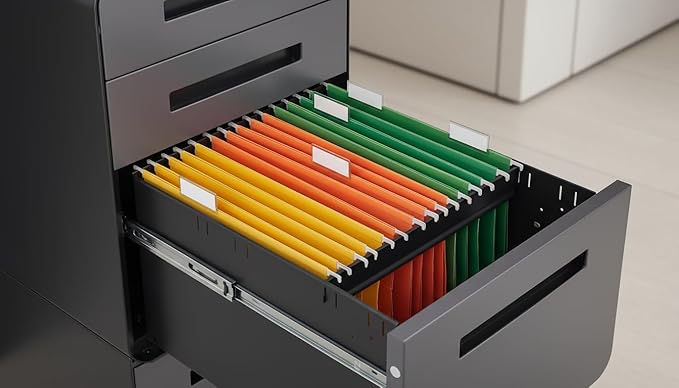 Modern 3-Drawer Mobile File Cabinet, Dark Grey Metal Filing Cabinet with Lock, Under-Desk Rolling File Storage with 5 Wheels, Legal/Letter/A4 Hanging File Compatible, 15.75" W x 18.11" D x 22.83" H