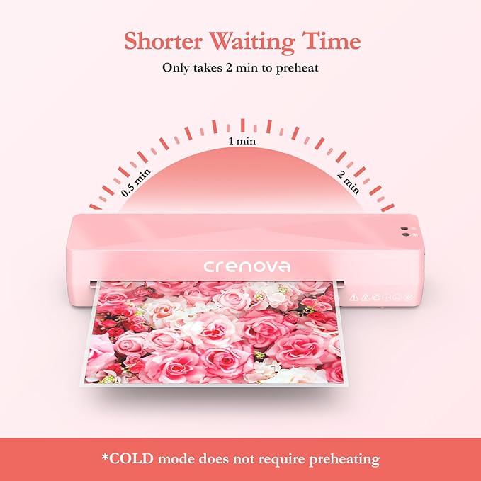 Crenova A4 Laminator Machine 4 in 1 Personal Desktop Hot & Cold with 10 Laminating Pouches No Bubbles 9 Inch Thermal Laminator for Home Office School Business Use Pink