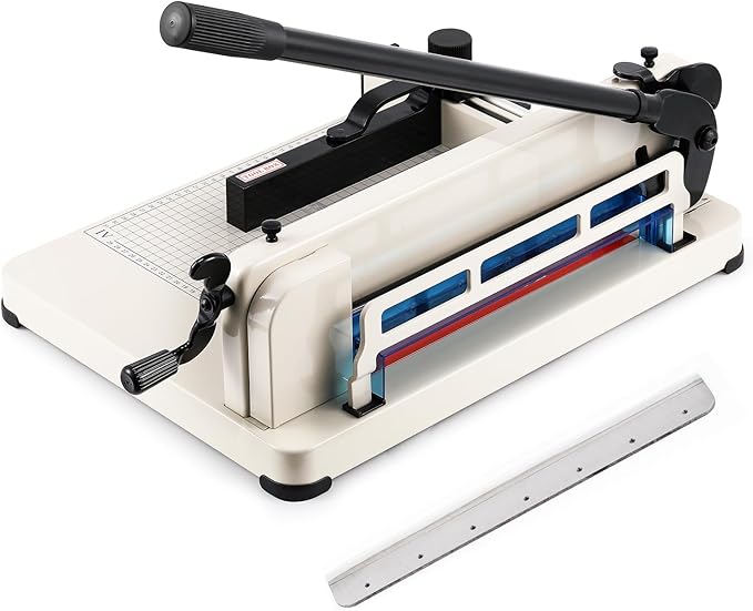Heavy Duty A4 Paper Cutter 400 Sheet Thickness Cutting Capacity, 12 Inch Stack Guillotine Paper Cutter with 1 Replacement Blade, Stack Trimmer Suitable for Paper Leather Cardboard Nonwoven