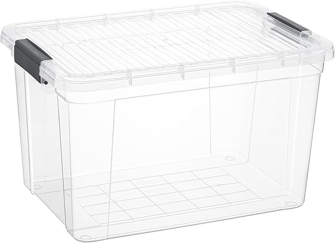 Superio Clear Storage Box with Lid, 26.5 Quart Plastic Container Bins for Organizing, Stackable Crates, BPA Free, Non Toxic, Odor Free, Organizers for Home, Office, School, and Dorm