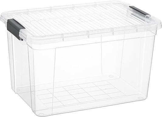Superio Clear Storage Box with Lid, 26.5 Quart Plastic Container Bins for Organizing, Stackable Crates, BPA Free, Non Toxic, Odor Free, Organizers for Home, Office, School, and Dorm