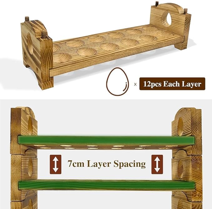 Egg Holder Countertop Farmhouse Decor - Wooden Fresh Eggs Storage for Counter - Pine Wood Egg Organizer Tray Racks
