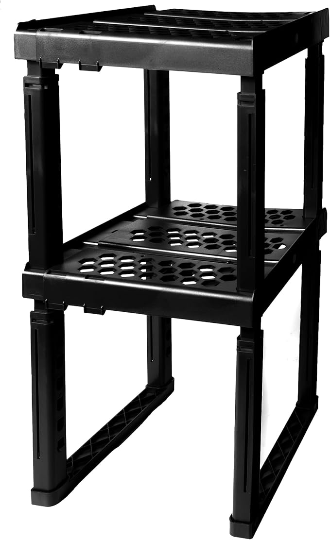 Locker Organizer Shelf， Adjustable Width and Height, Ideal Locker for School, Office, and Gym Lockers (Black 2 Pack), PLKSLF01