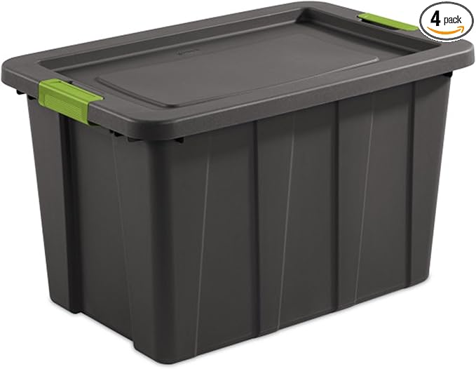 Sterilite 4-Pack Storage Bins with Lids, Heavy Duty Totes, Tuff1, 30 Gallon, Flat Gray