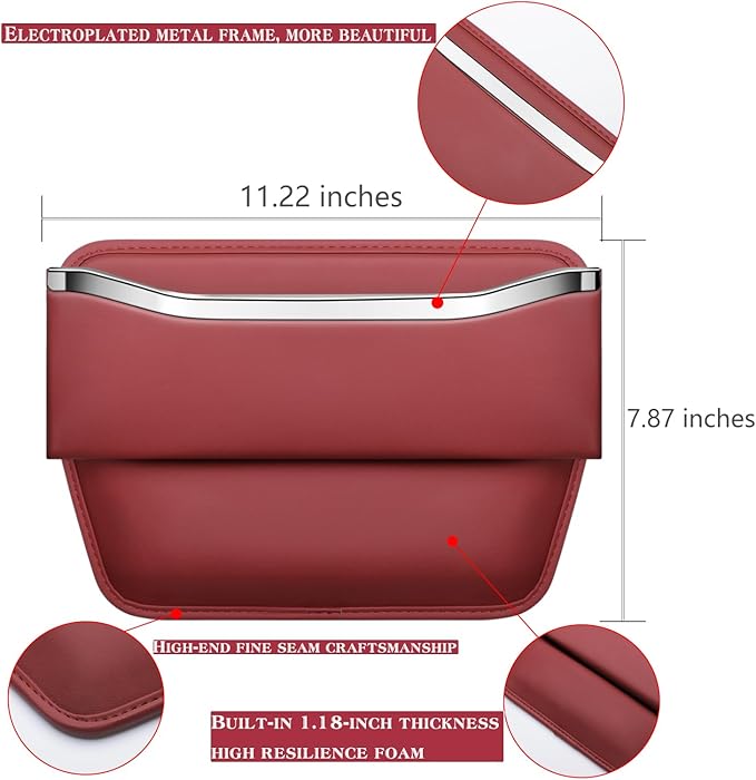 HOLDCY Car Seat Gap Filler Organizer - Leather Console Side Pocket Seat Storage - Stylish and Practical Car Accessories for Cars,SUV,Truck (Red - 2 Pack)