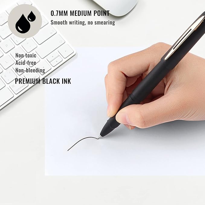 Pens, P-223A, Gel Pens Fine Point [0.7 mm] Black Ink, Roller Ballpoint Pens Matt Design, Stationery Pens for School Office Supplies