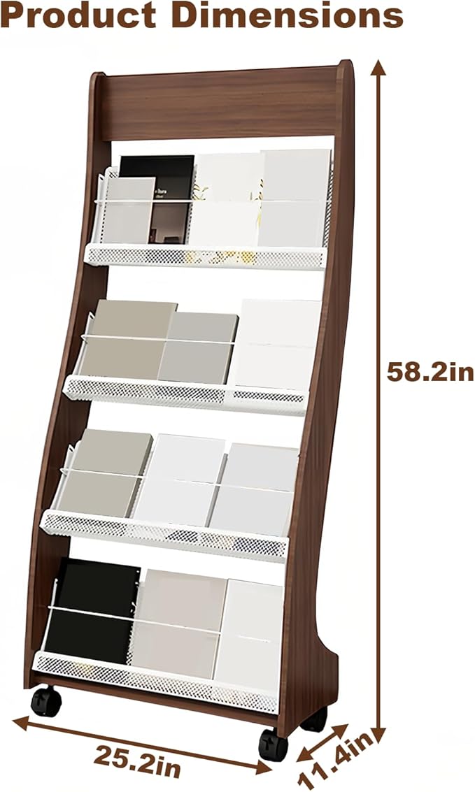 Brochure Display Rack,4 Layer Floor-Standing Magazine Rack,Literature Newspaper Catalog Display Holder With,Book Display Rack for Exhibitions, Shopping Malls, Hospitals, Offices,Family