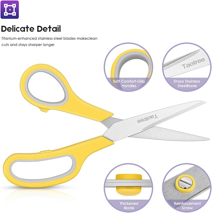 Scissors Bulk 20-Pack, Taotree 8" All Purpose Scissors, Soft Comfort-Grip Stainless Steel Sharp Shears for School Supplies Office Desk Home, Classroom Teacher Sewing Fabric Craft, Right/Left Handed