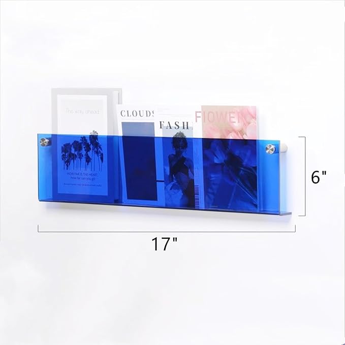 ROYALITA 2-Pack Acrylic Magazine Holder Brochure Holder, 17" Record Holder Magazine Rack, Fashion Hanging Bookshelf Literature Storage Rack for Waiting Room, Living Room, Office, Blue, 17 Inch