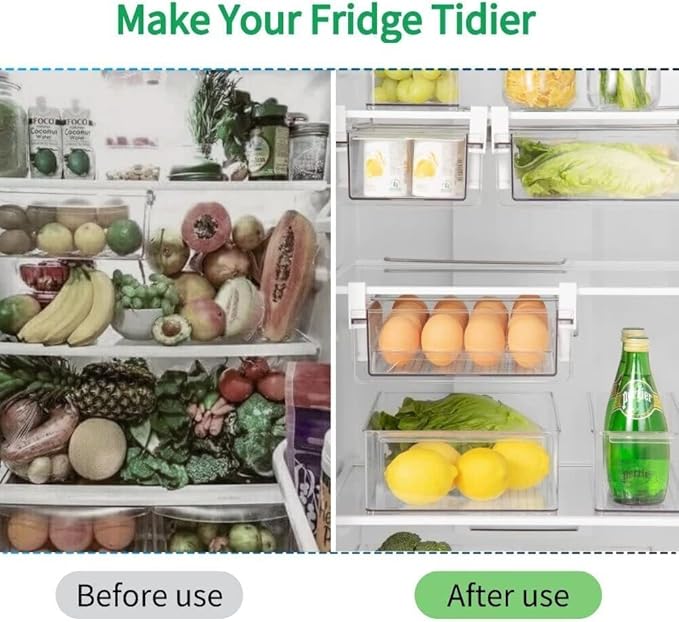 vacane Refrigerator Organizer Drawer,Plastic Fridge Drawer With Handle Pull Out Fridge Bins Organizer, Extra-Long Stretch 19.5",Cheese, Deli Meat, Drinks, Fruit, Vegetable