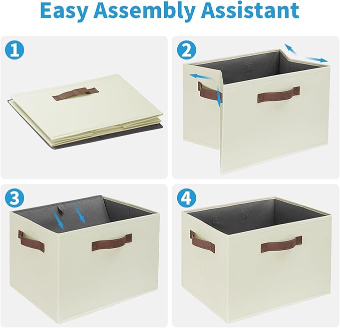 GhvyenntteS Large Storage Baskets for Shelves 6 Pack, Collapsible Fabric Storage Bins with 3 Handles, Decorative Closet Organizers and Storage bins for Clothes Blanket Beddings (Beige, 15"x11"x9.6")