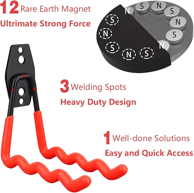 MUTUACTOR 2Packs Large Capability Heavy Duty Magnetic Hooks, Strong Magnet Hooks for Hanging Power Tools, Grill Utensils, Impact Drivers