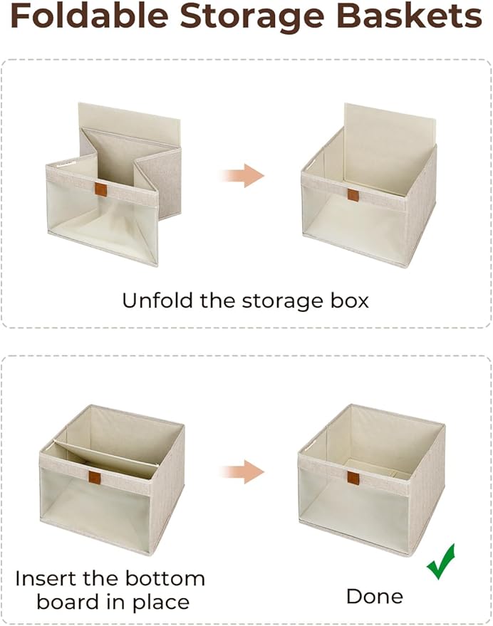 StorageWorks Closet Storage Bins, Large Storage Baskets with Clear Window and Handles, Foldable Fabric Organizer for Clothes, Shelves, Brown and Beige, 3 Pack