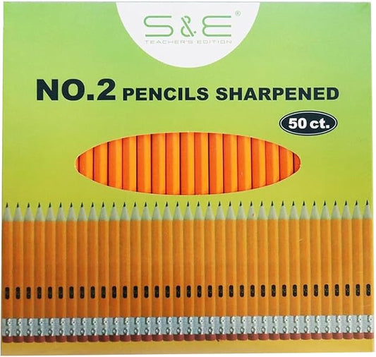 S & E TEACHER'S EDITION 50Pcs Wooden Pencils with Eraser Tops, Wood Pencil, Pre-sharpened Pencils with Eraser top, 2 HB Pencil for Writing Drawing Sketching Back to school