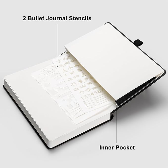 RETTACY Bullet Dotted Journal Notebook, 256 Pages, A5 Medium Size (5.7'' × 8.3''), Leather Hardcover, 120 GSM Thick Paper, for Bullet Journaling, Planning, Tracking (Mint)