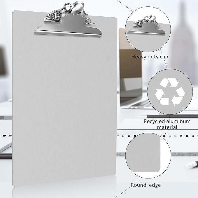8 Pcs Metal Clipboard Heavy Duty Aluminum Clipboards 12 x 9 Inch Metal Clip Board with Low Profile Clip A4 Letter Size Document Holder for Office School Medical Jobsite Laboratory