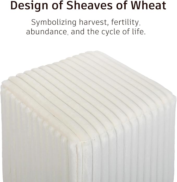 Modern Square Ottoman 2Pcs, Vertical Channel Tufted Foot Stool Ottoman, Velvet Upholstered Vanity Stool for Makeup, Bedroom, Living Room, White