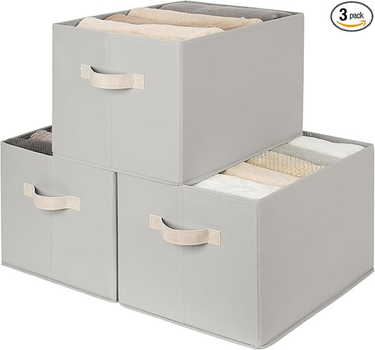 StorageWorks Storage Baskets for Shelves, Foldable Fabric Closet Storage Bins with Handles, Fabric Storage Bins Clothes Organizer, Light Gray, 3-Pack, Extra Large