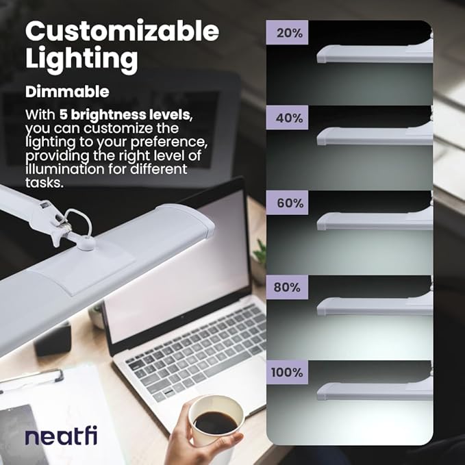 Neatfi Ultra 3,500 Lumen LED Desk Lamp, Color Correlated Temperature, 3 Light Modes, Dimmable, 45W, 26 Inch Wide Metal Shade, 540 SMD LEDs (CCT with Base, White)