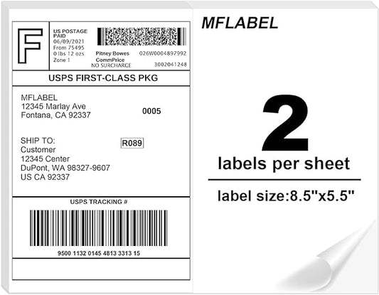 MFLABEL Half Sheet Label Laser/Ink Jet Shipping Label 8.5 x 11 Inches Packaging Labels, Address Labels for Laser & Inkjet Printers, 1500 Count(750 Sheets)