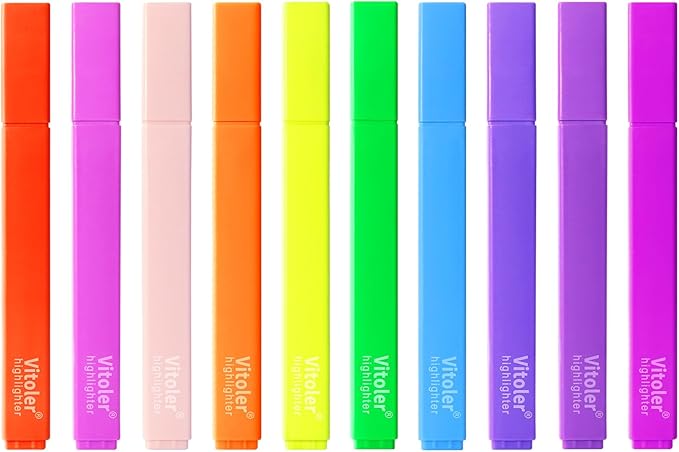 Vitoler Highlighters,10 Pack Assorted Colors Highlighters with Soft Chisel Tip,Bible Highlighter No Bleed,Book Markers for Women