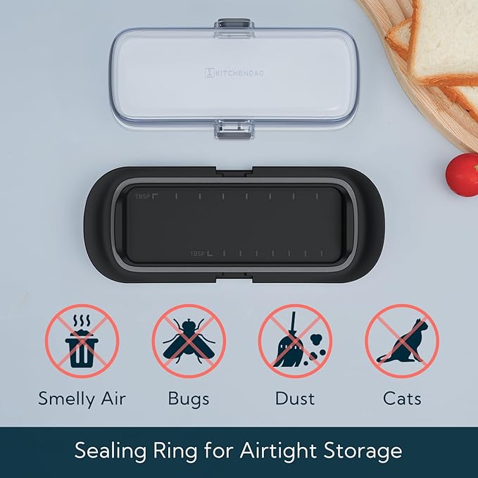 KITCHENDAO Airtight Butter Dish with Lid for Countertop and Refrigerator Door Shelf, Butter Holder with One Press to Open/Close Secure Latching Buckle, Butter Keeper for West/East Coast Butter (Black)