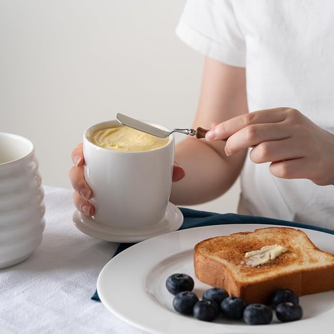 Butter Keeper Crock, 11 oz Large Ceramic Butter Dish with Lid, Holds 2-3 Sticks, Water Seal for Fresh Spreadable Butter, Easy-Grip Design & Wide Stable Lid, Arctic White