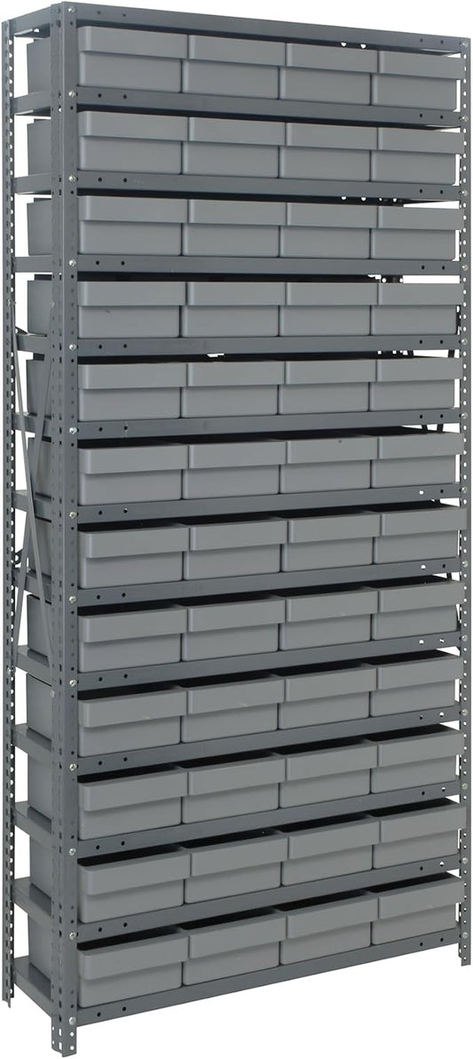 Quantum Storage Systems 1275-701GY Solid Heavy Duty 13 Shelves 48 Super Tuff Euro Gray Bins 75" H x 36" W x 12" D